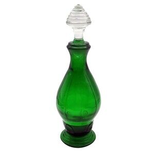 Vintage 1930s New Martinsville Emerald Green Uranium Glass Decanter w Stopper